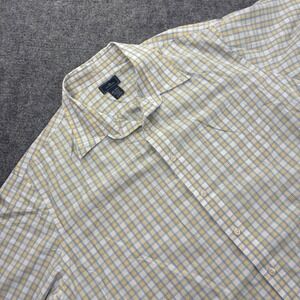 Dockers Button Down XXL Yellow‎ Blue Plaid Short Sleeve Stain Defender Men's